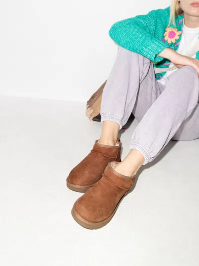 Ugg Camel Suede Classic Ultra Mini Ankle Boots In Brown
