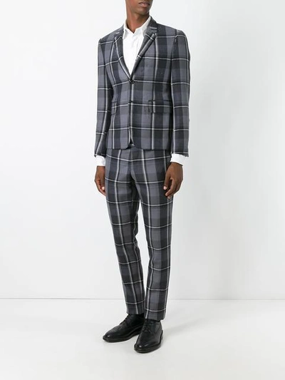 Shop Thom Browne Distressed Single-breasted Check Blazer In Grey