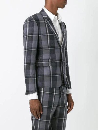 Shop Thom Browne Distressed Single-breasted Check Blazer In Grey