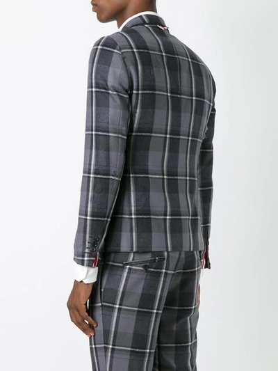 Shop Thom Browne Distressed Single-breasted Check Blazer In Grey