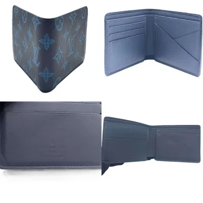 Pre-owned Louis Vuitton Blue Navy Monogram Shadow Bill Wallet (bi-fold) ()