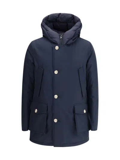 Woolrich Artic Hooded Button-fastening Parka In Blue