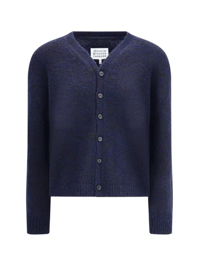 Maison Margiela Wool Blend Cardigan In Blue