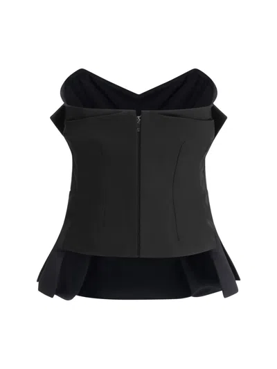 Alexander Mcqueen Alexander Mc Queen Black Corset Top In Silk Blend In Blue
