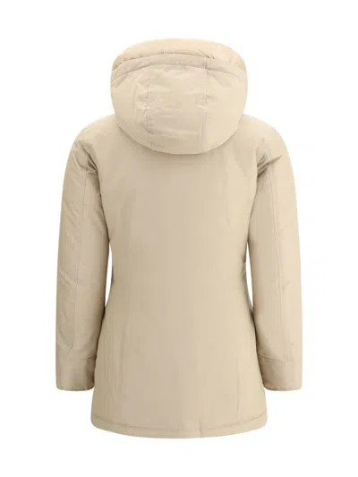 Woolrich Insulated Parka With Hood And Pockets In Neutral