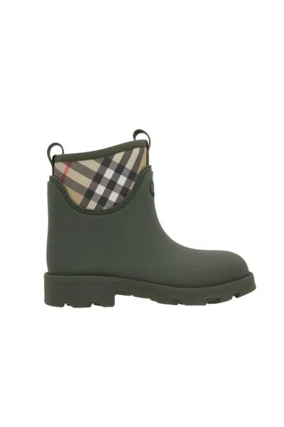 Burberry Olive Green Rubber Marsh Stamp Ankle Boots In Green