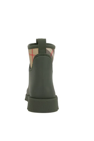 Burberry Olive Green Rubber Marsh Stamp Ankle Boots In Green