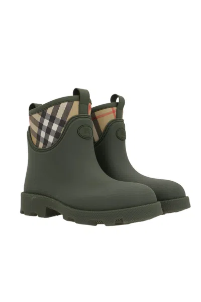 Burberry Olive Green Rubber Marsh Stamp Ankle Boots In Green