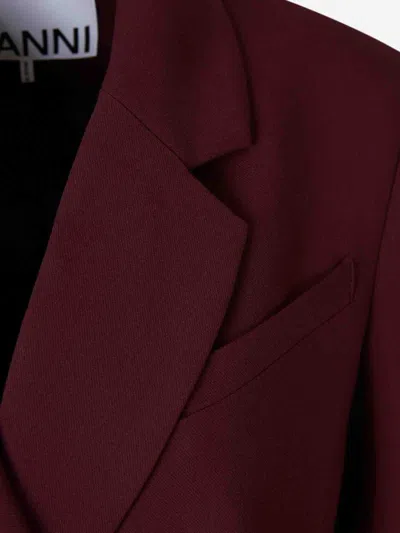 Ganni Womens Notched-lapel Eyelet Woven Blazer Port Royale In Red