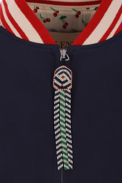 Valentino Sporty Bomber Jacket With Embroidered Details In Blue
