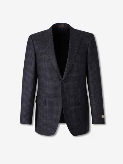 Canali Checked Single-breasted Blazer In Blue