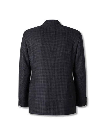 Canali Checked Single-breasted Blazer In Blue