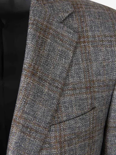 Canali Checked Single-breasted Blazer In Gray