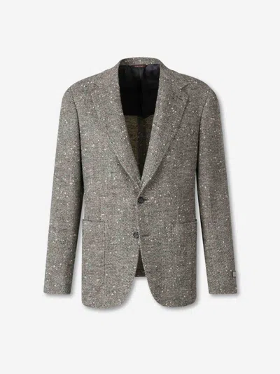 Canali Herringbone Speckled Single-breasted Blazer In Gray