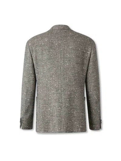 Canali Herringbone Speckled Single-breasted Blazer In Gray