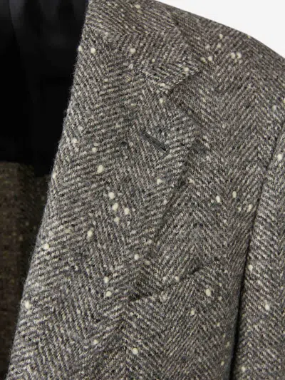 Canali Herringbone Speckled Single-breasted Blazer In Gray