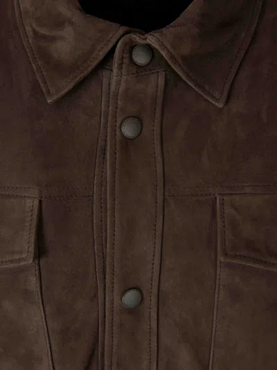 Canali Suede Button-fastening Shirt Jacket In Brown