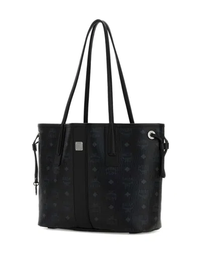 Mcm Canvas Liz Shopping Bag With Logo Pattern In Black