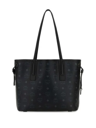 Mcm Canvas Liz Shopping Bag With Logo Pattern In Black