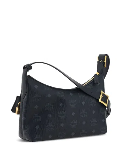 Mcm Aren Visetos Monogram Hobo Bag In Black