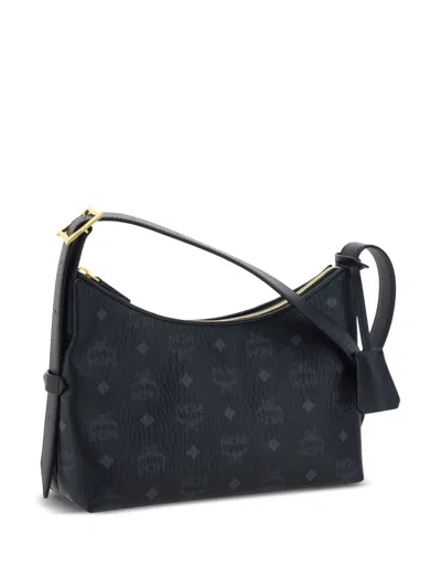 Mcm Aren Visetos Monogram Hobo Bag In Black
