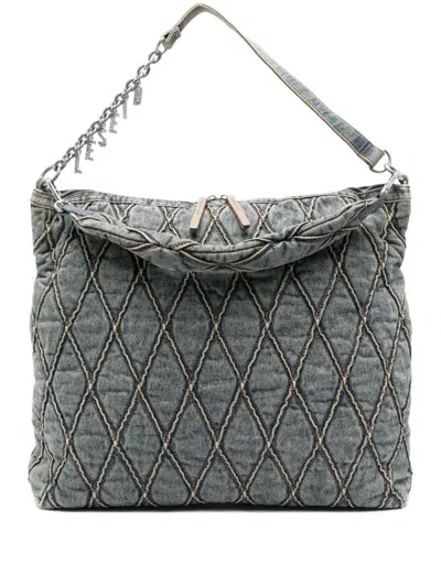 Diesel Charm Denim Shoulder Bag In Gray