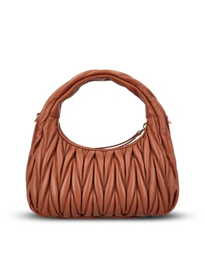 Miu Miu Matelasse Quilted Top Handle Hobo Bag In Brown