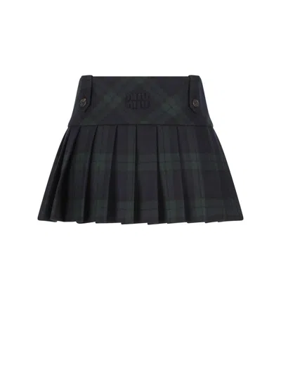 Miu Miu Check Virgin Wool Mini Skirt In Black