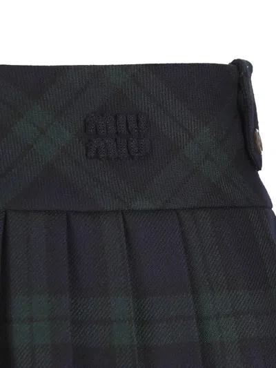 Miu Miu Check Virgin Wool Mini Skirt In Black