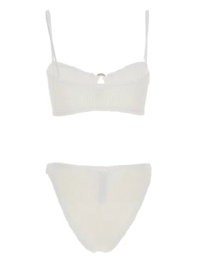 Hunza G 'misty' White Bikini With Fixed Spaghetti Straps And Cut-out With Ring In White