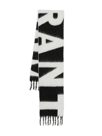 Isabel Marant Wool Blend Rectangular Scarf With Fringed Edges In Black