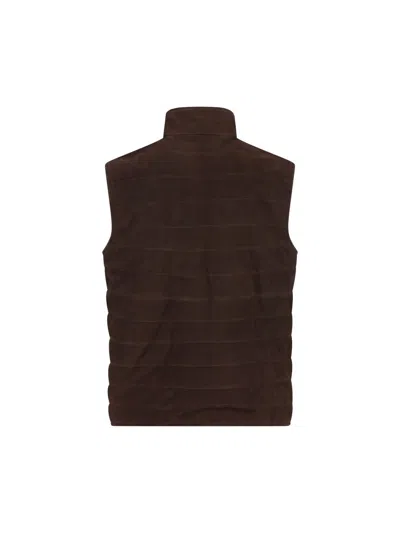Fay Logo-patch Suede Gilet In Brown