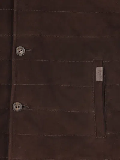 Fay Logo-patch Suede Gilet In Brown