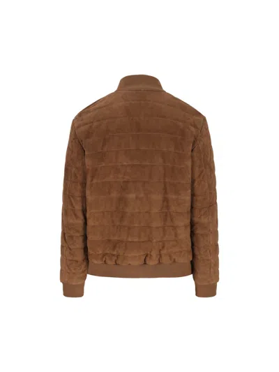Fay Quilted-pattern Suede Bomber Jacket In Brown