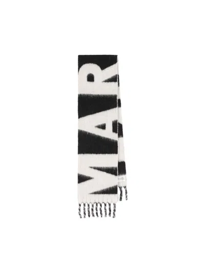 Isabel Marant Wool Blend Rectangular Scarf With Fringed Edges In White