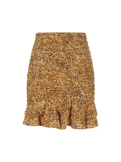 Isabel Marant Mosaic Ruffled Skirt In Gold