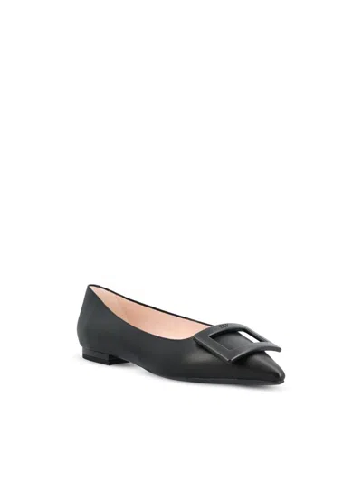 Roger Vivier Buckle-plaque Leather Ballet Flats With Pointed Toe In Black
