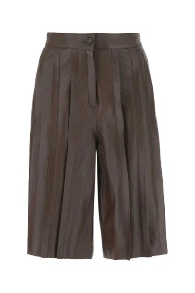 Golden Goose Brown Leather Bermuda Shorts In Brown