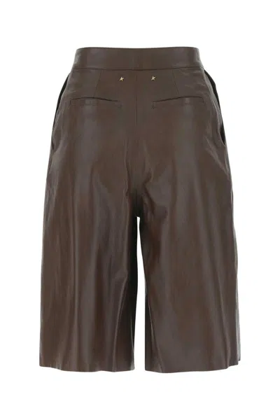 Golden Goose Brown Leather Bermuda Shorts In Brown
