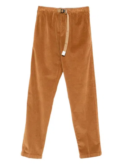 White Sand Corduroy Belted Trousers In Brown