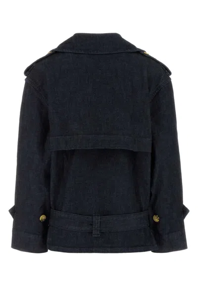 Self-portrait Double-breasted Denim Trench Jacket In Blue