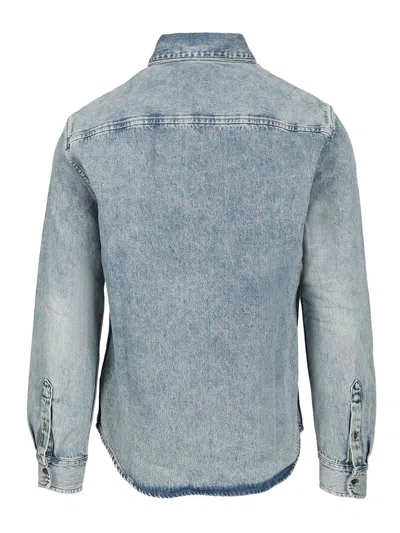 Ami Alexandre Mattiussi Ami Paris Ami De Coeur Embroidered Cotton Denim Button-down Shirt In Blue