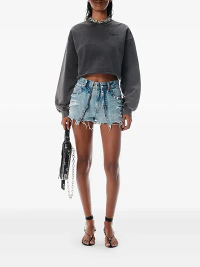 Alexander Wang Embroidered-logo Cropped Sweatshirt In Gray
