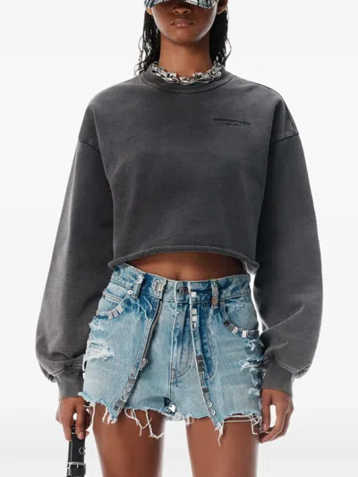 Alexander Wang Embroidered-logo Cropped Sweatshirt In Gray