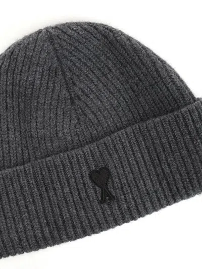 Ami Alexandre Mattiussi Ribbed Heart-logo Beanie Hat