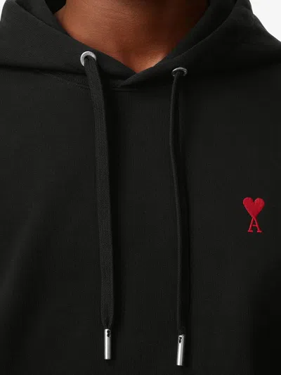 Ami Alexandre Mattiussi Ami Black Cotton Hoodie With Embroidered Logo And Functional Pockets In Black