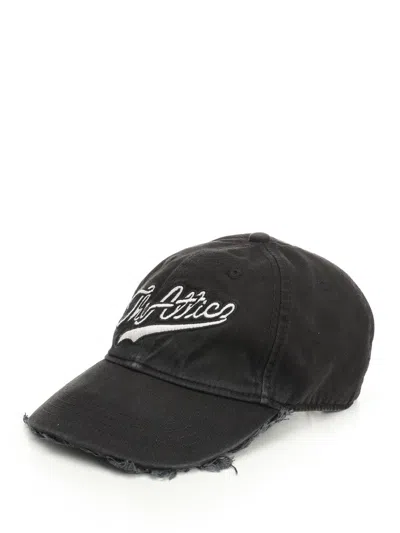 Attico Baseball Cap With Embroidery Logo And Frayed Hem In Black