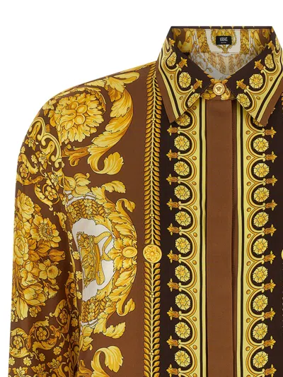 Versace Barocco Silk Shirt In Gold