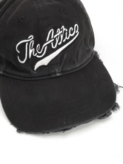 Attico Baseball Cap With Embroidery Logo And Frayed Hem In Black