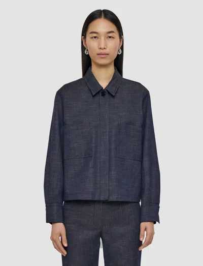 Joseph Womens Cobalt Satia Boxy-fit Wool-blend Denim Jacket In Gray